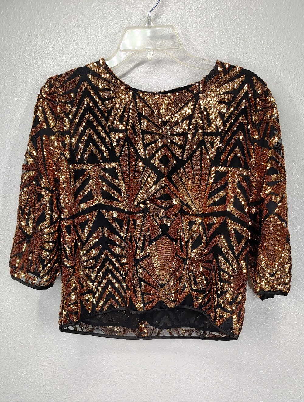 Everly Black Top with Gold Sequin Geometric Design Size Women's Medium